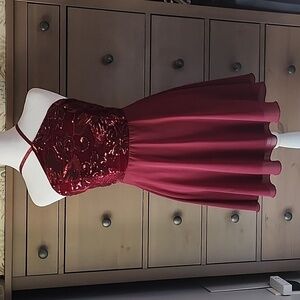 Lulus Time of Love Burgundy Sequin Halter Skater Dress Velvet & Chiffon